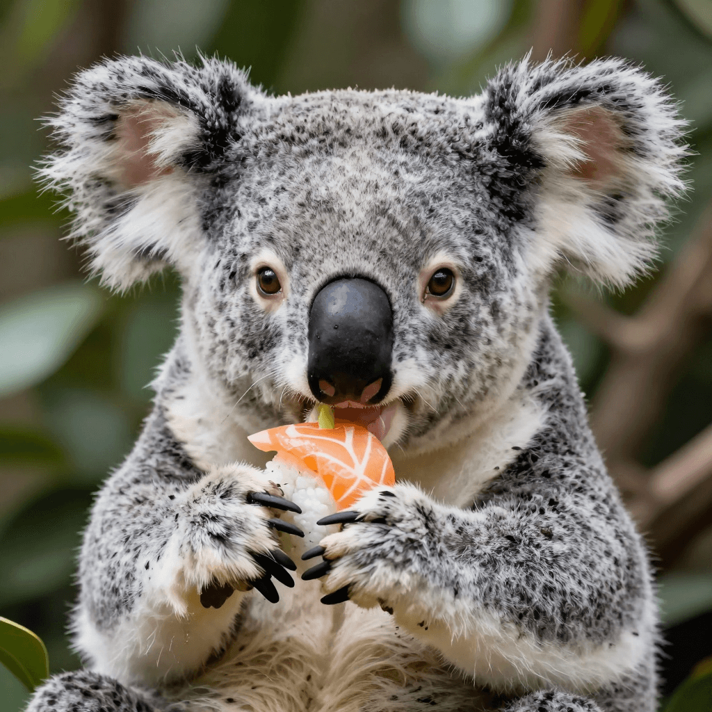 스시 한 접시를 먹는 코알라
