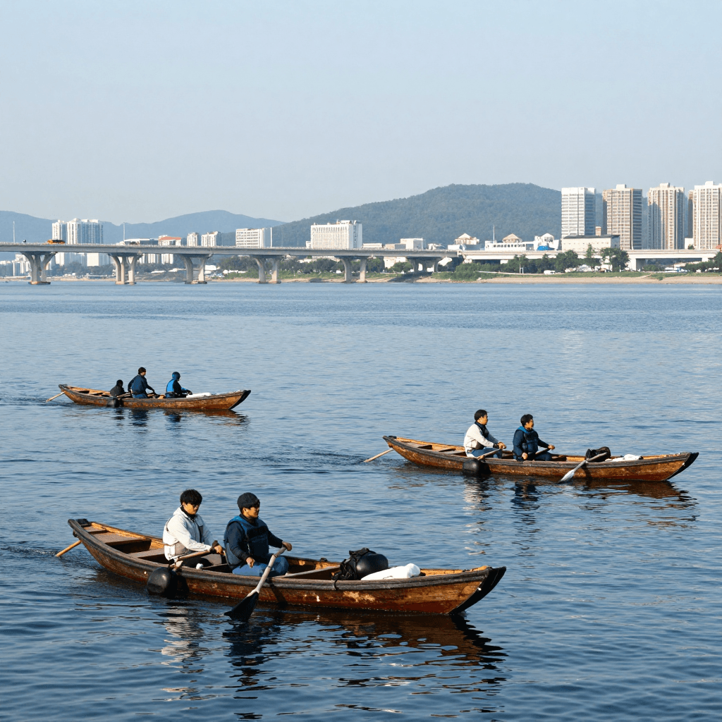 한강위에 떠다니는 오리배