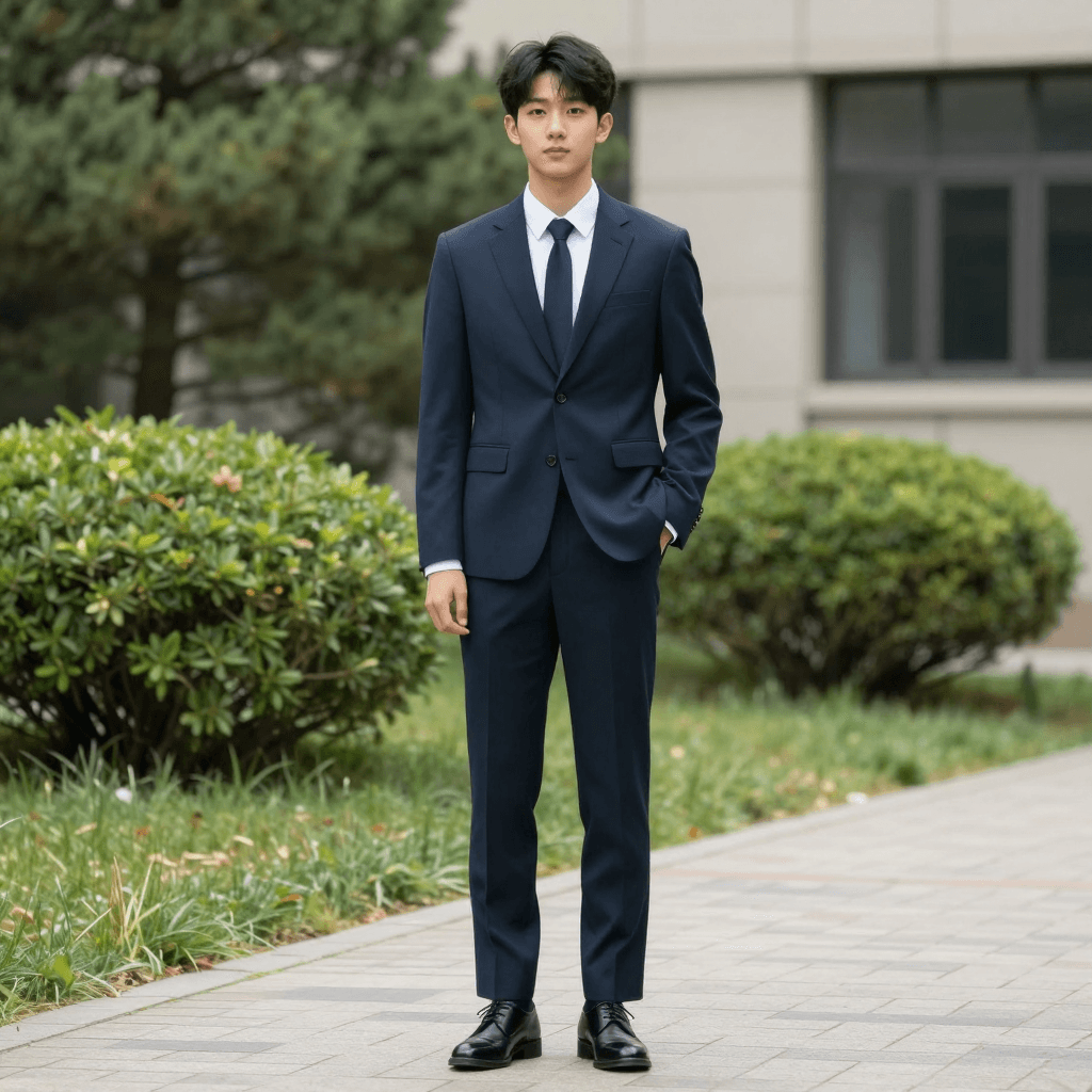 정장 입은 전신 대학생 모델