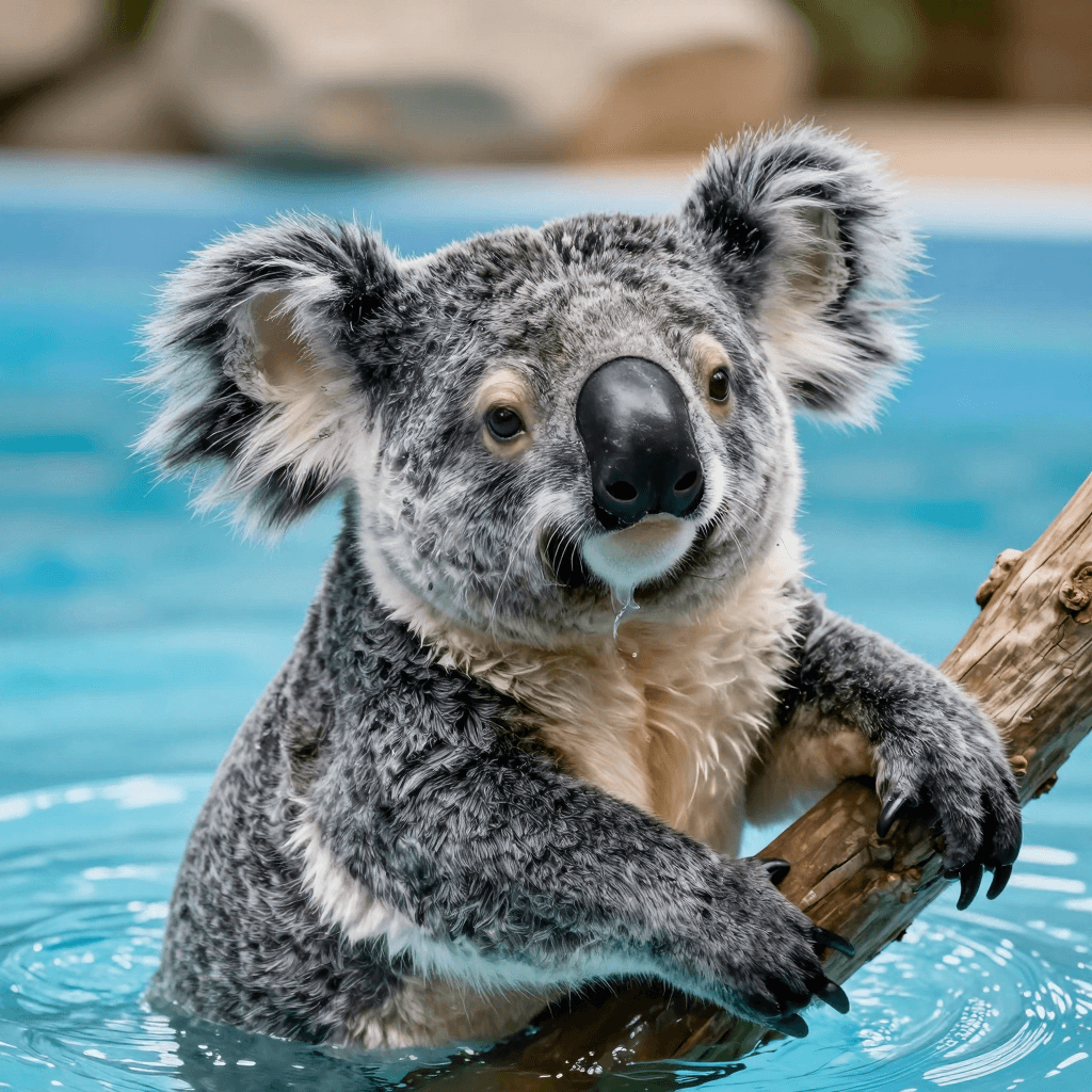 수영장에서 수영하는 코알라