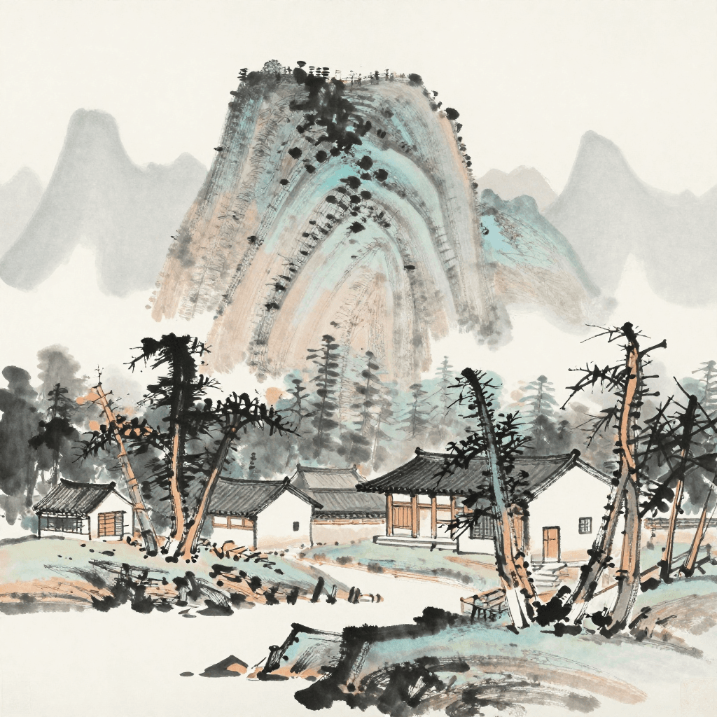 동양적인 여백의 미가 느껴지는 수묵화 풍경