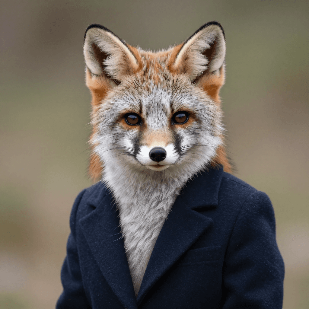 말끔한 정장을 차려입은 똑똑해 보이는 여우