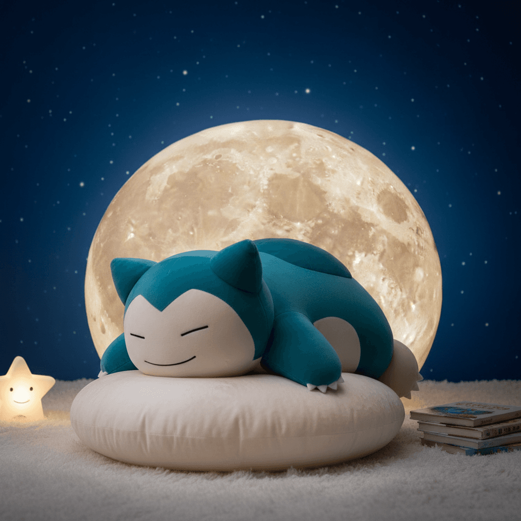 잠만보가 보름달 베개를 배고 자는 모습