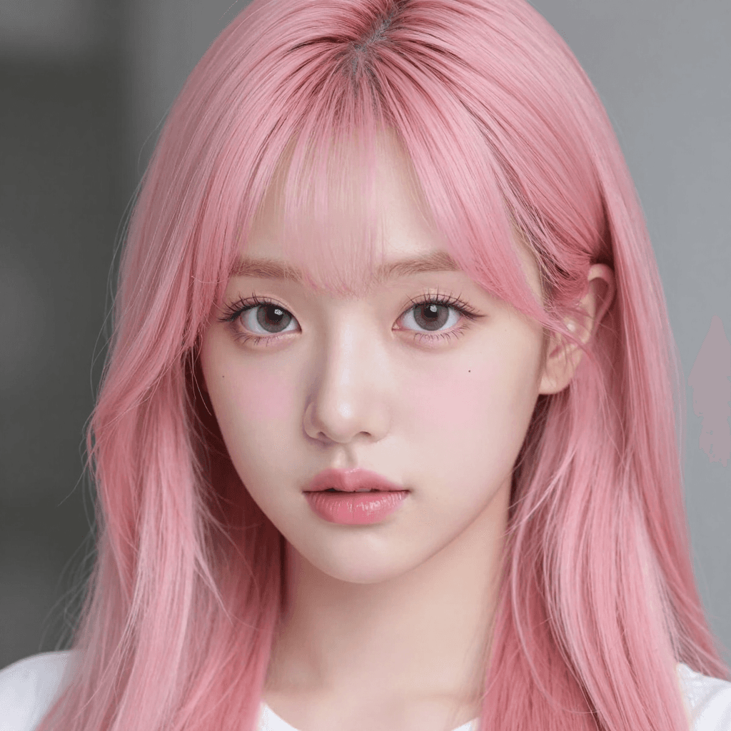 눈을 맞는 핑크 머리 소녀