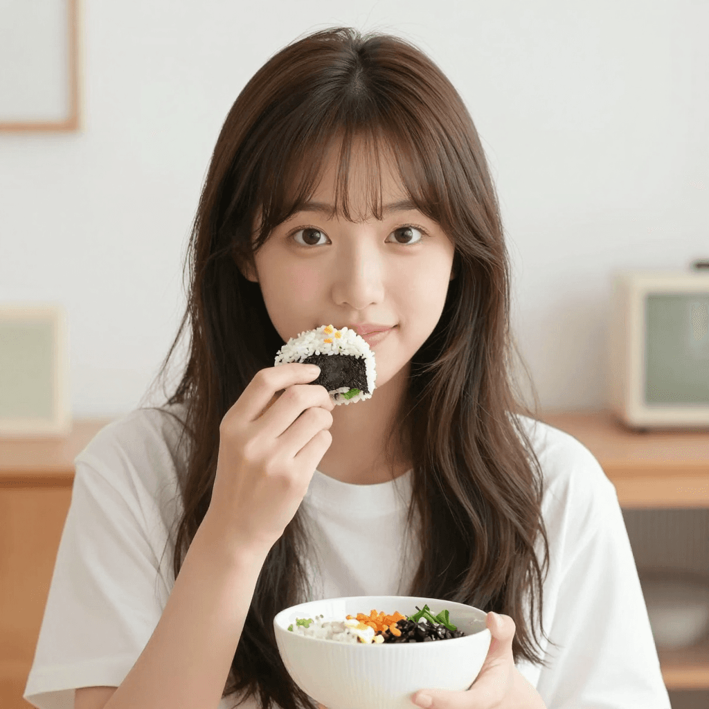 주먹밥을 먹는 소녀