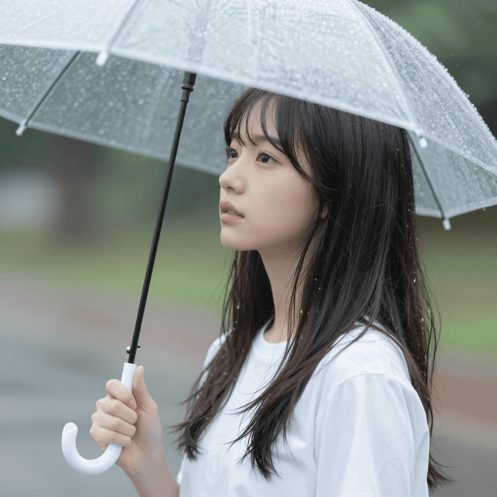 비를 맞는 소녀