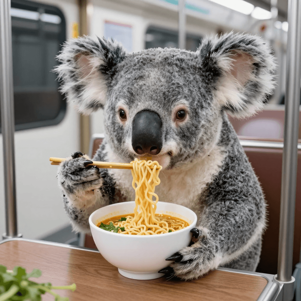 지하철에서 라면 먹는 코알라