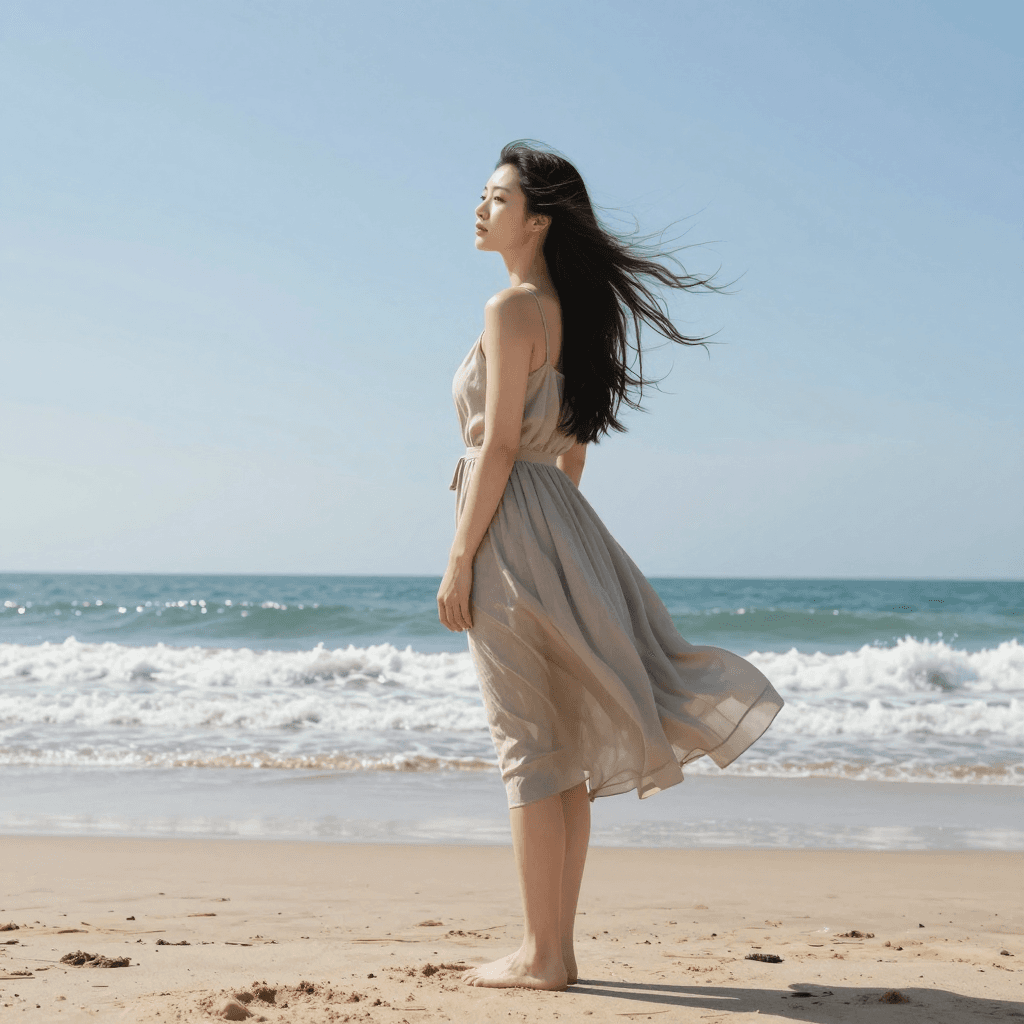 다리위에서 바람쐐는 여자