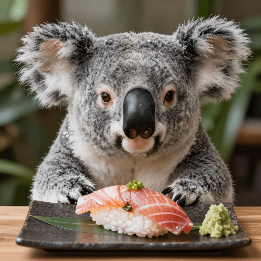 연어 초밥 먹는 코알라