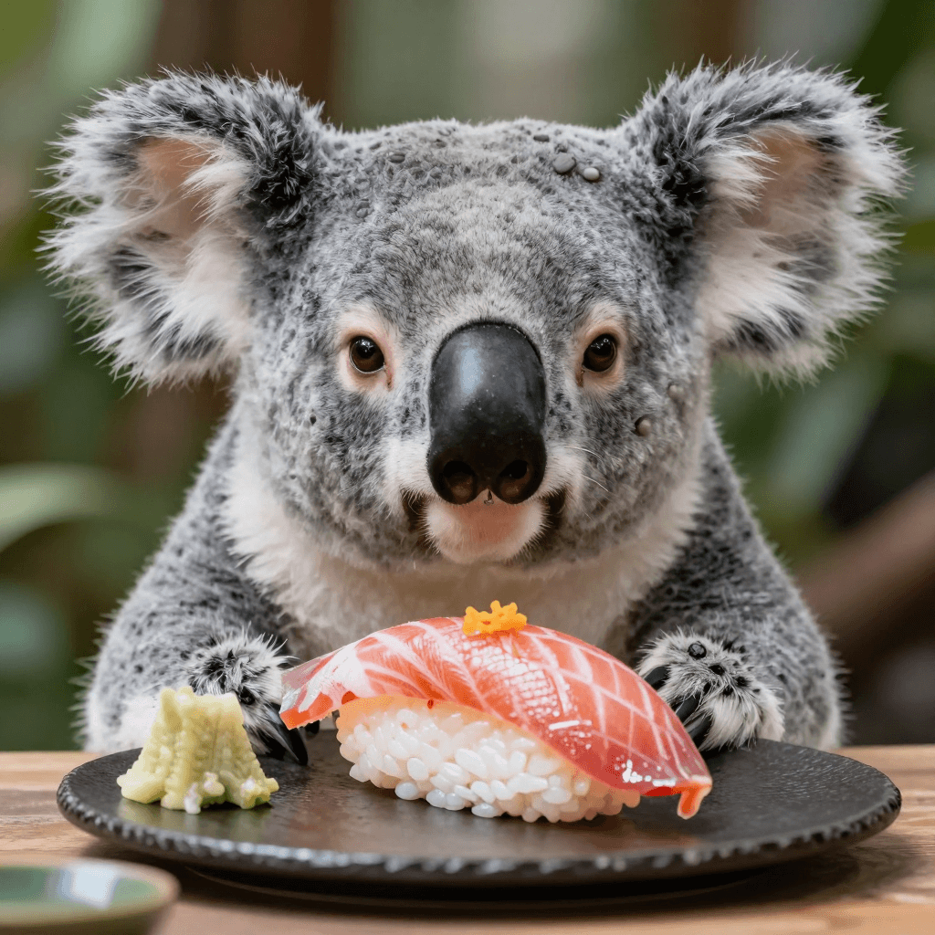 연어 초밥 먹는 코알라