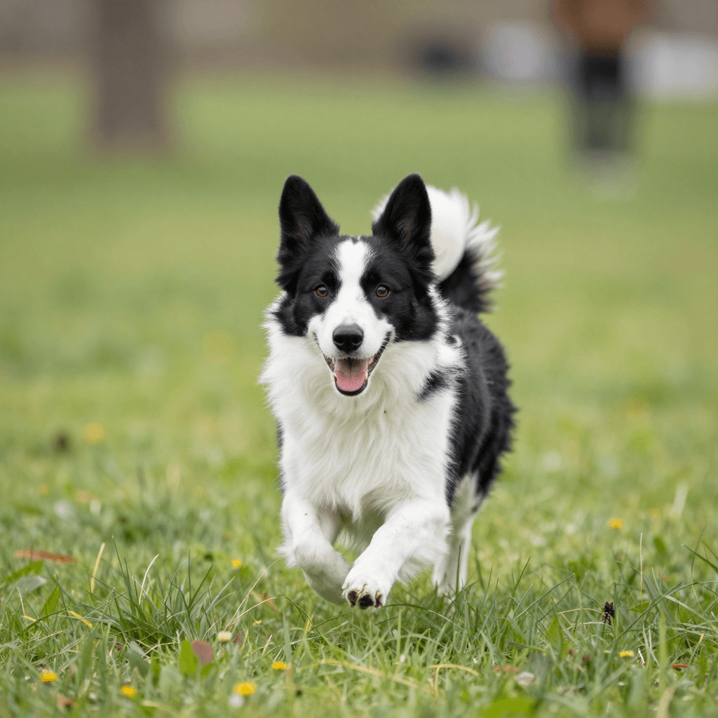 공원을 신나게 뛰어다니는 웰시코기 강아지