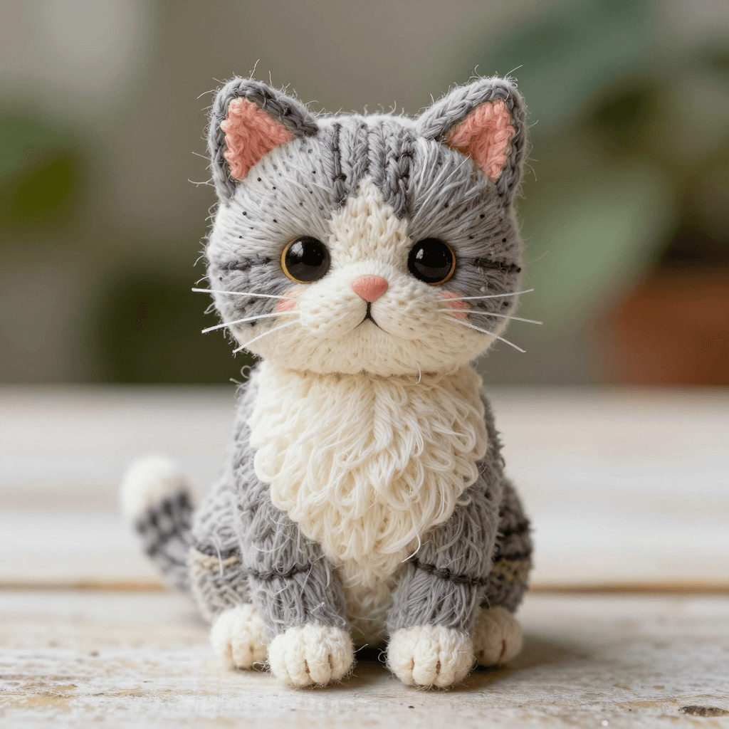 손뜨개 질감이 생생한 귀여운 고양이 인형