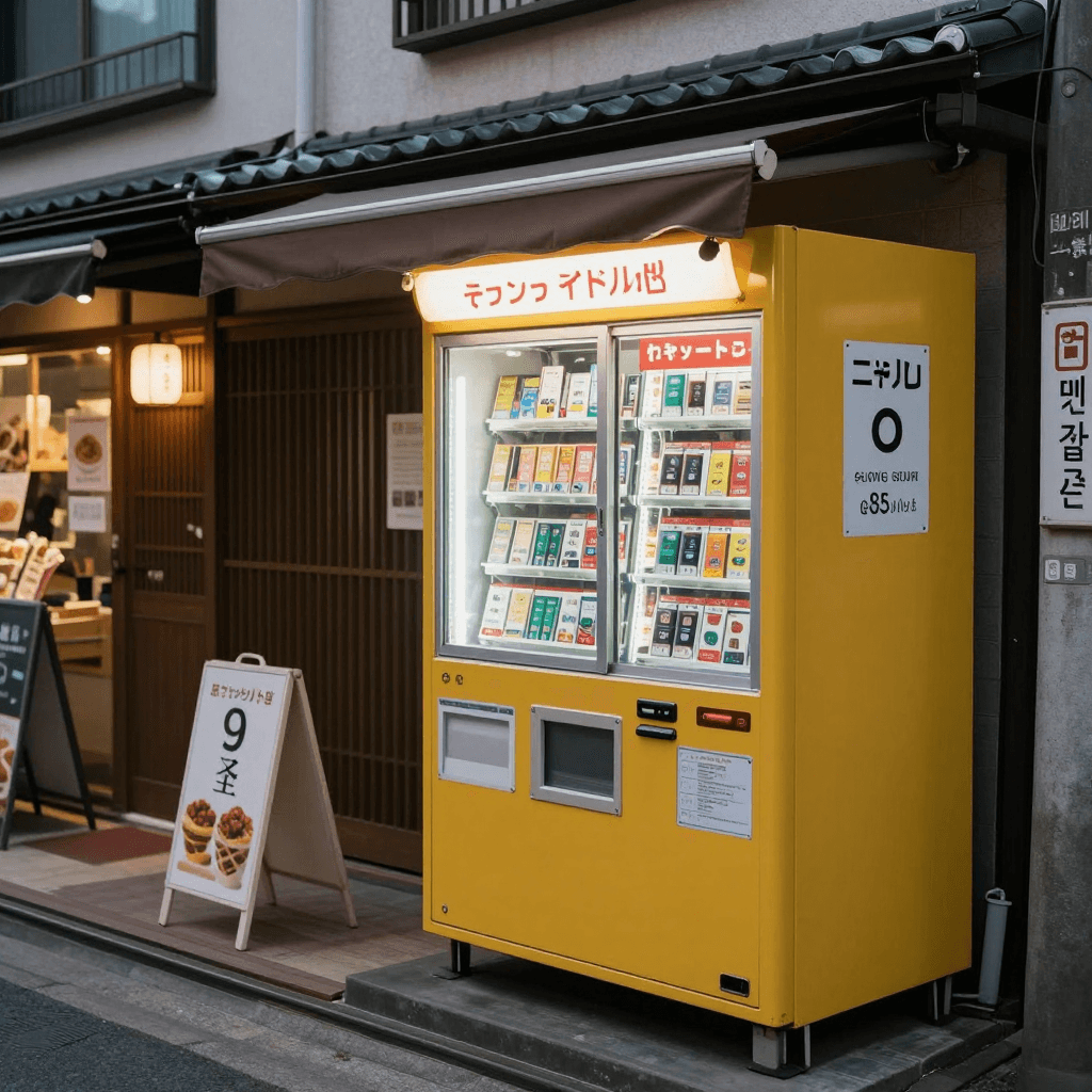 일본 골목길의 감성적인 자판기 야경