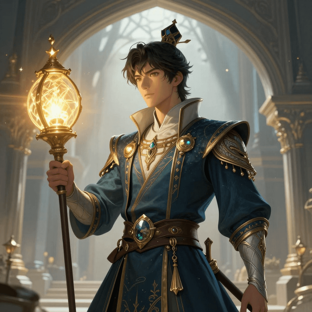 빛나는 마법진을 그리고 있는 마법사