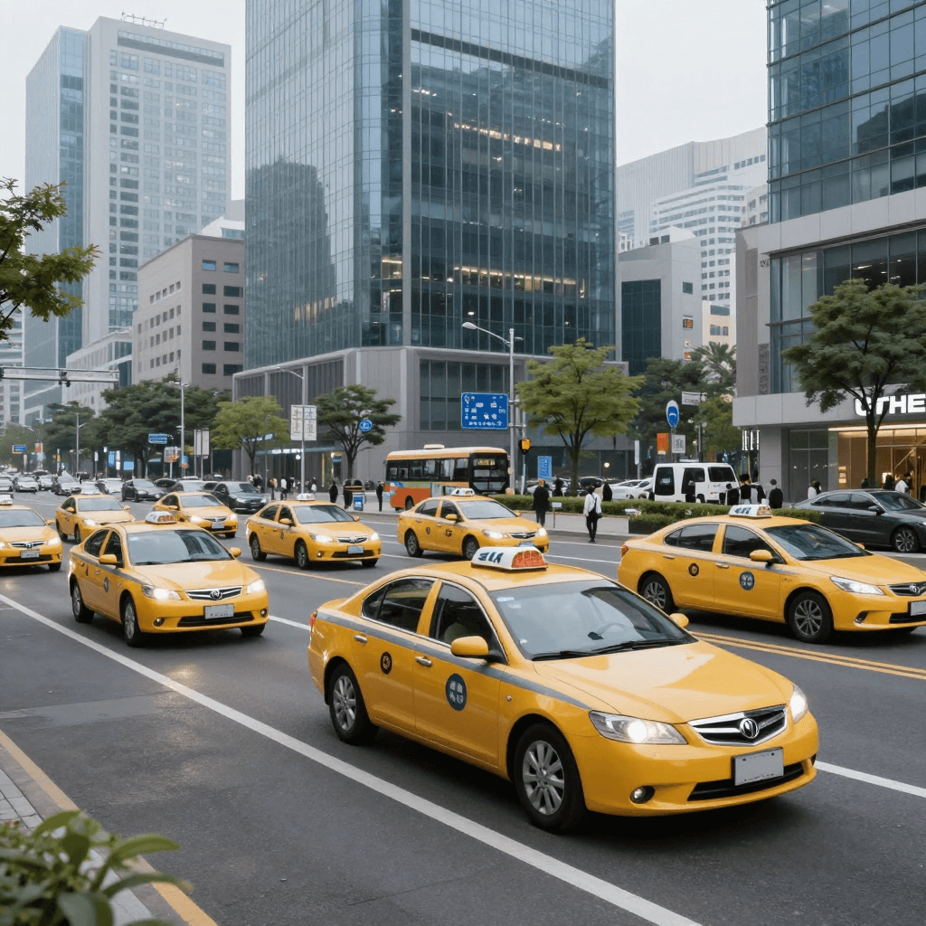 날아다니는 택시들이 가득한 2077년의 미래 도시