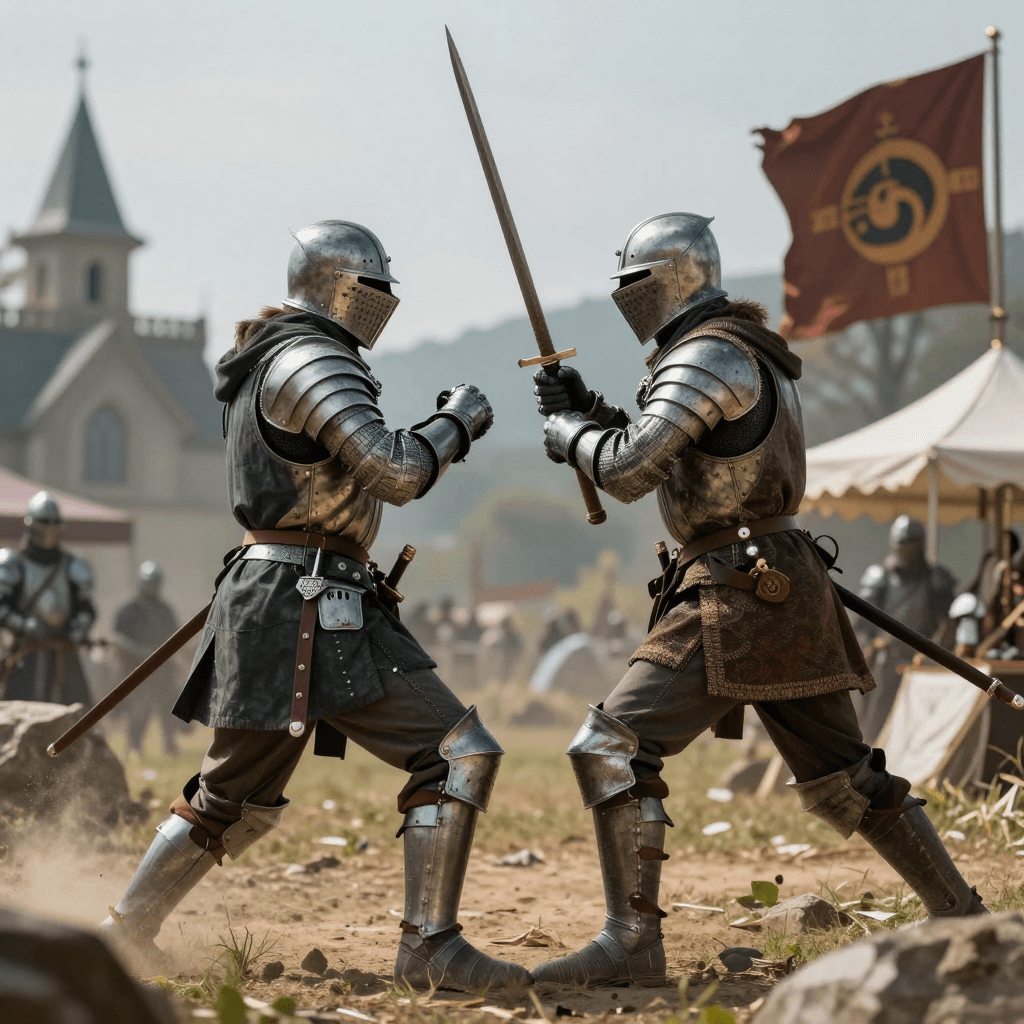 드래곤과 싸우는 중세 기사의 서사적 전투