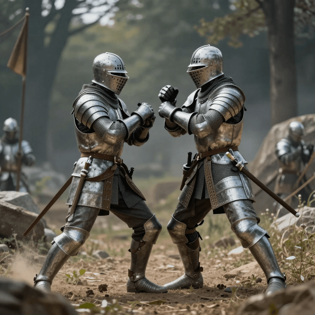 드래곤과 싸우는 중세 기사의 서사적 전투