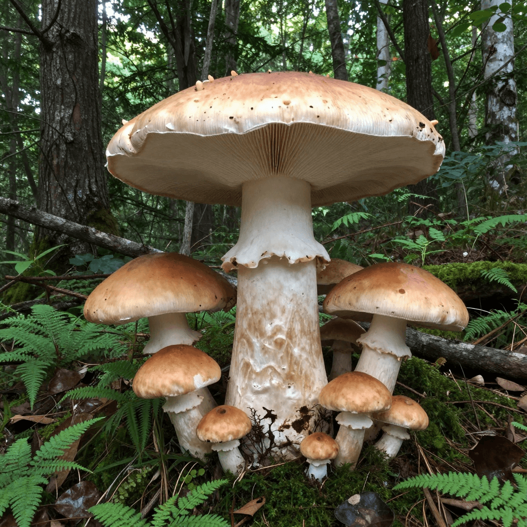 거대한 버섯들이 자라난 환상의 숲을 위에서 바라본 모습