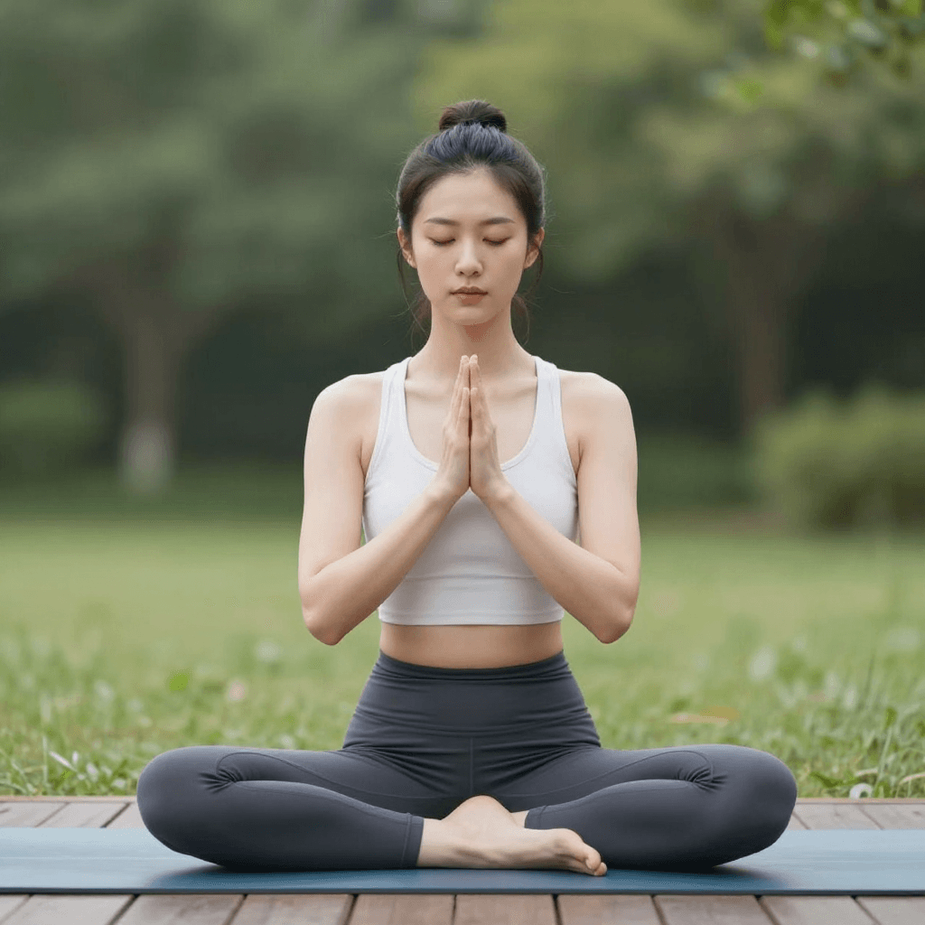 요가 동작을 취하고 있는 평화로운 모습
