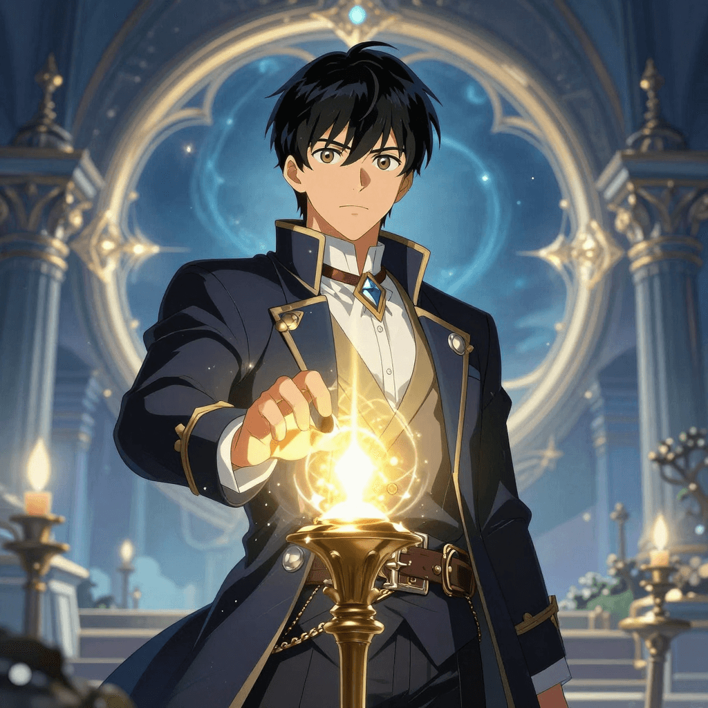 빛나는 마법진을 그리고 있는 마법사