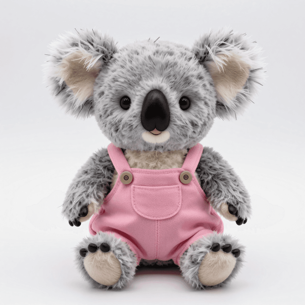 핑크색 옷을 입고 있는 털이 보송보송한 빈티지 코알라 인형