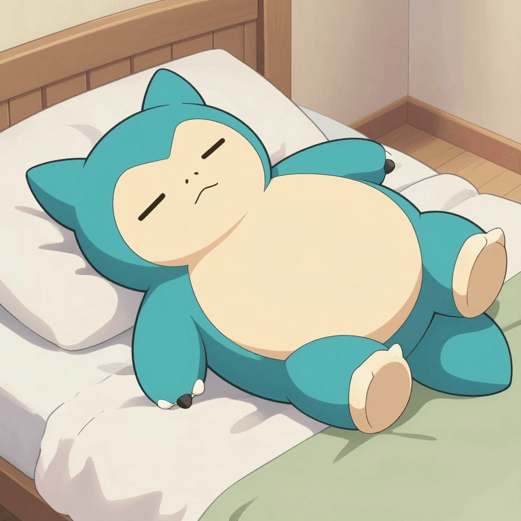 sleeping snorlax on the bed