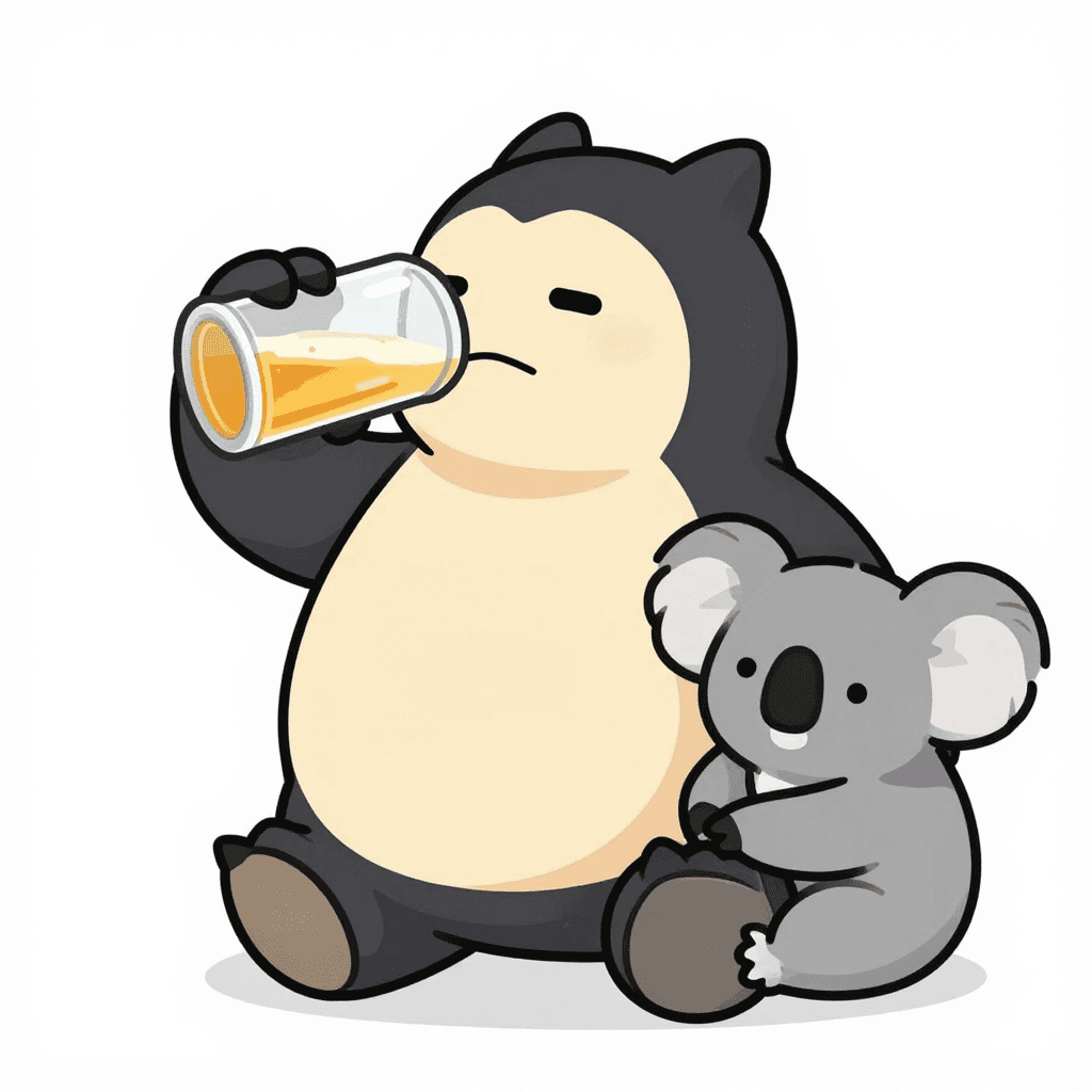 drinking beer snorlax and koala