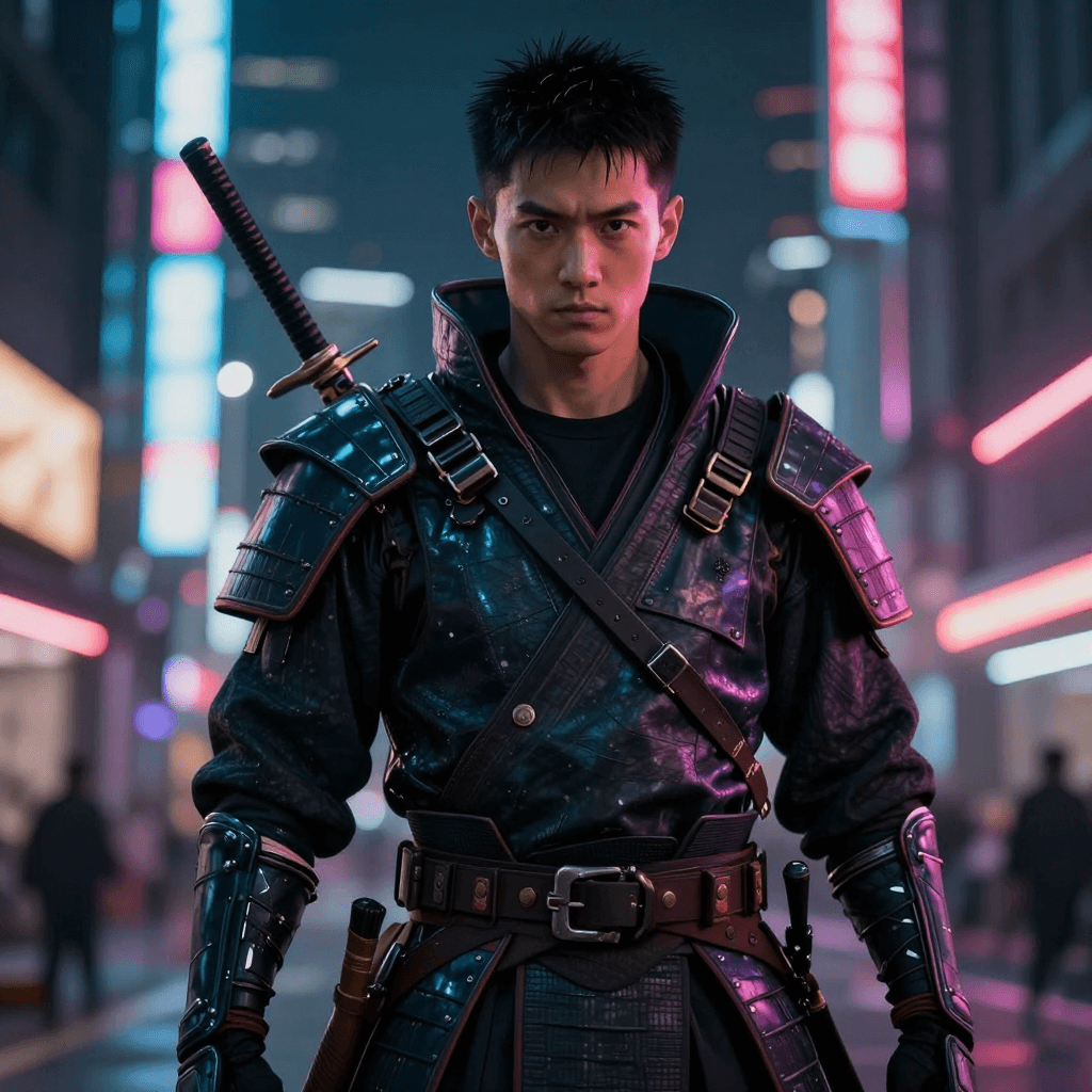 사이버펑크 스타일의 사무라이 전사