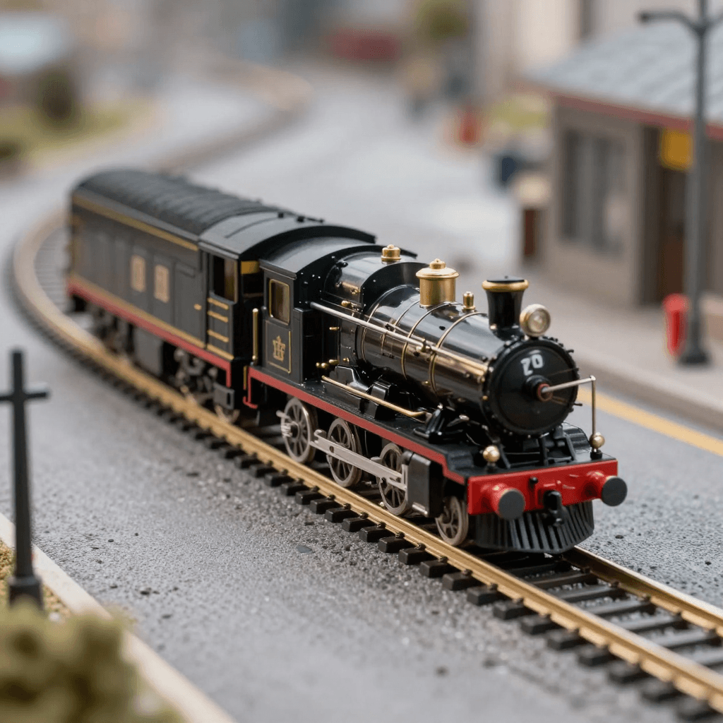 철길 위를 달리는 장난감 기차 세트