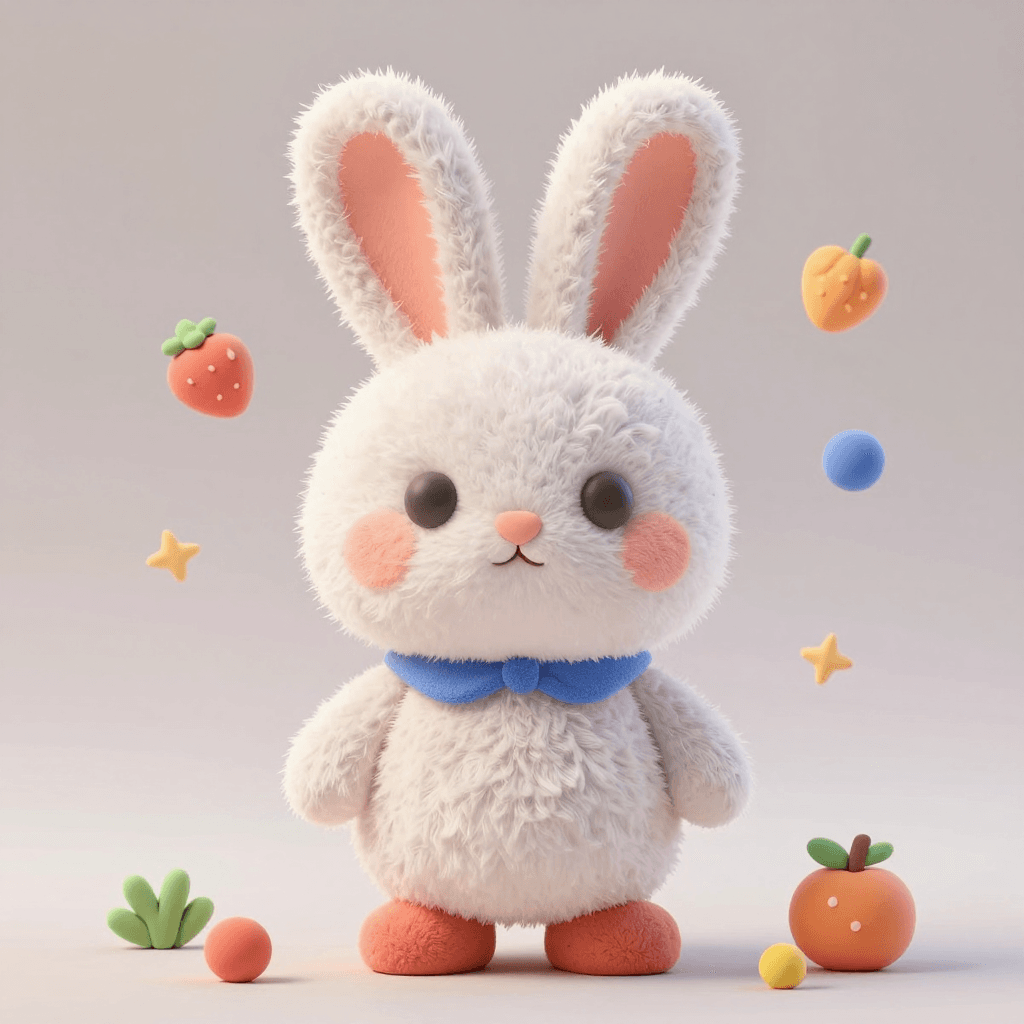 폭신폭신한 질감의 3D 클레이 애니메이션 스타일 토끼