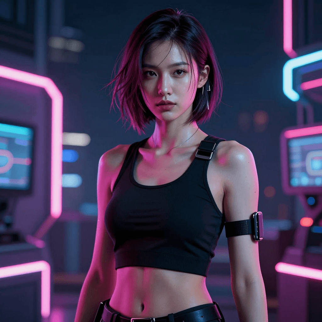 네온 빛이 감도는 사이버펑크 여성