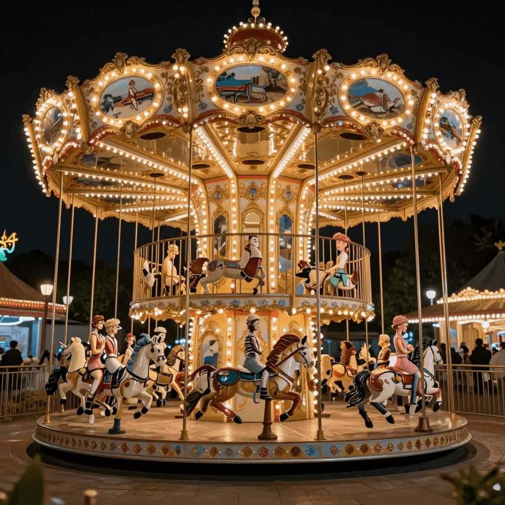 회전목마가 돌아가는 밤의 놀이공원