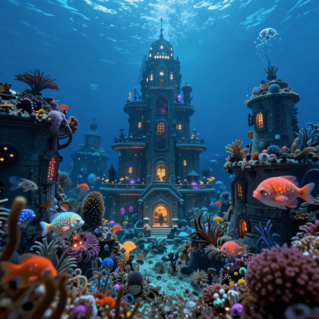 빛을 내는 해양 생물들이 사는 수중 도시