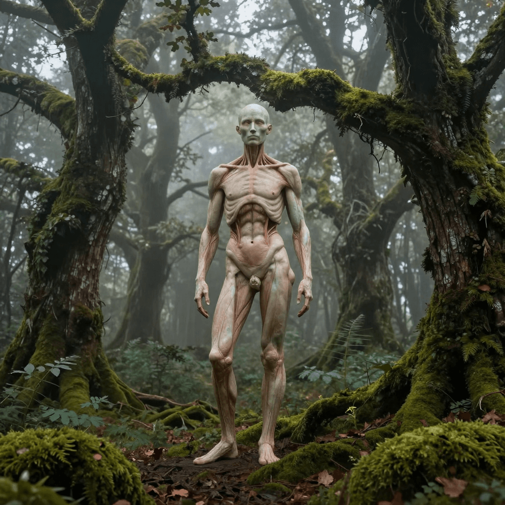 안개 낀 자작나무 숲의 신비로운 분위기