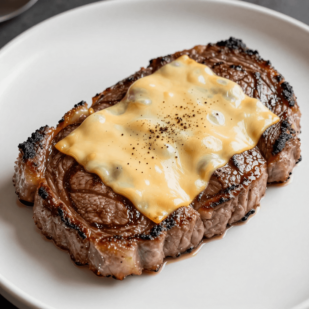 잘 익은 스테이크 위에 치즈