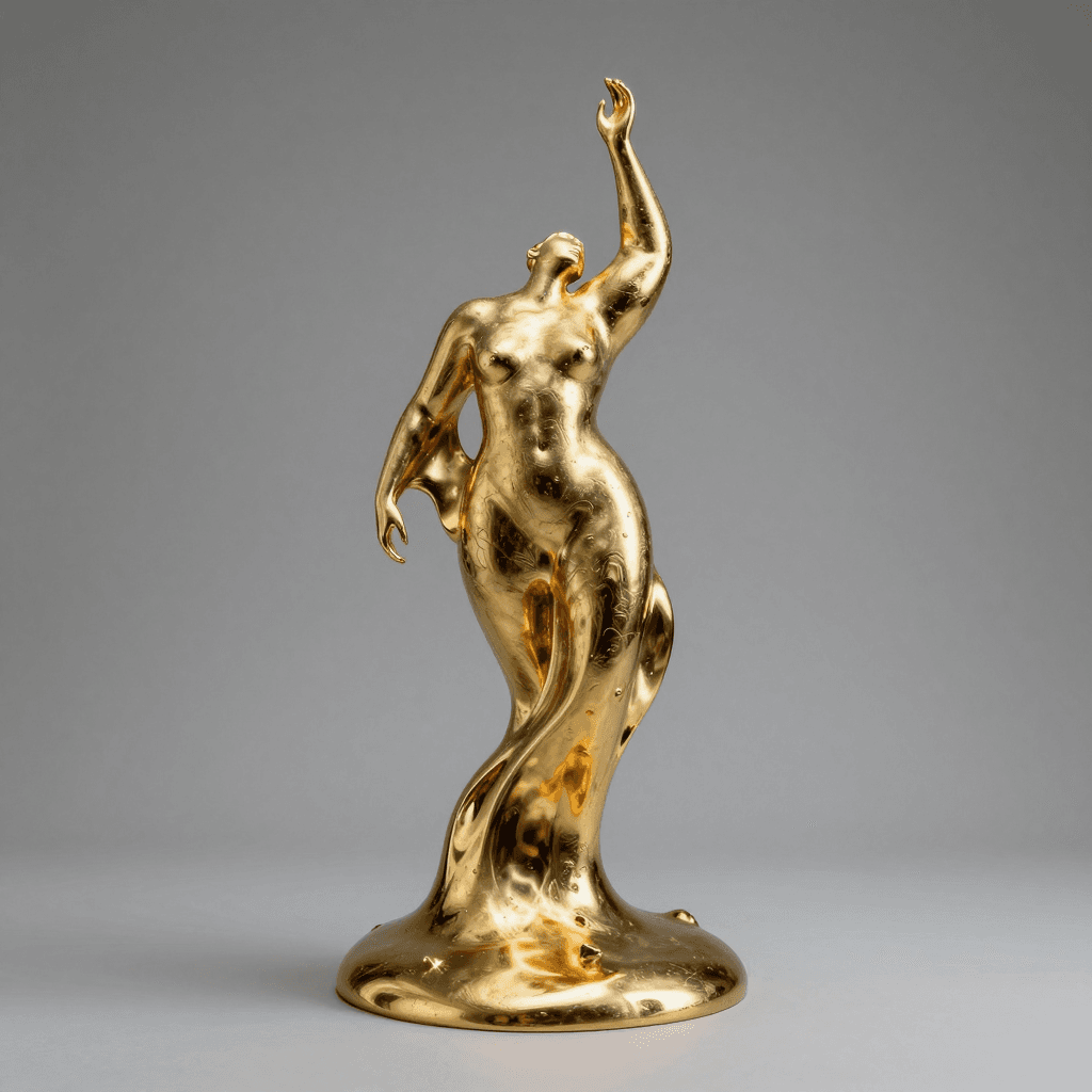 액체 금속으로 이루어진 듯한 흐르는 형태의 조형물