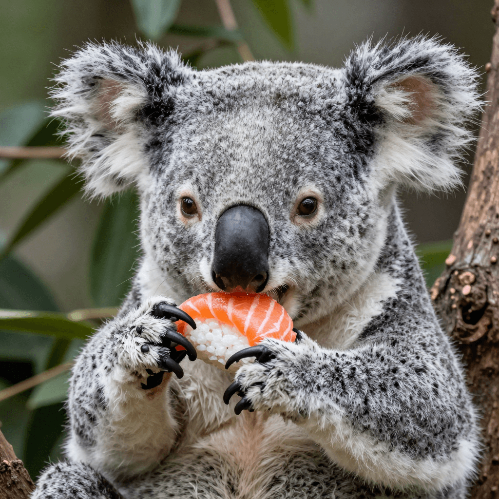 연어 초밥을 먹는 코알라