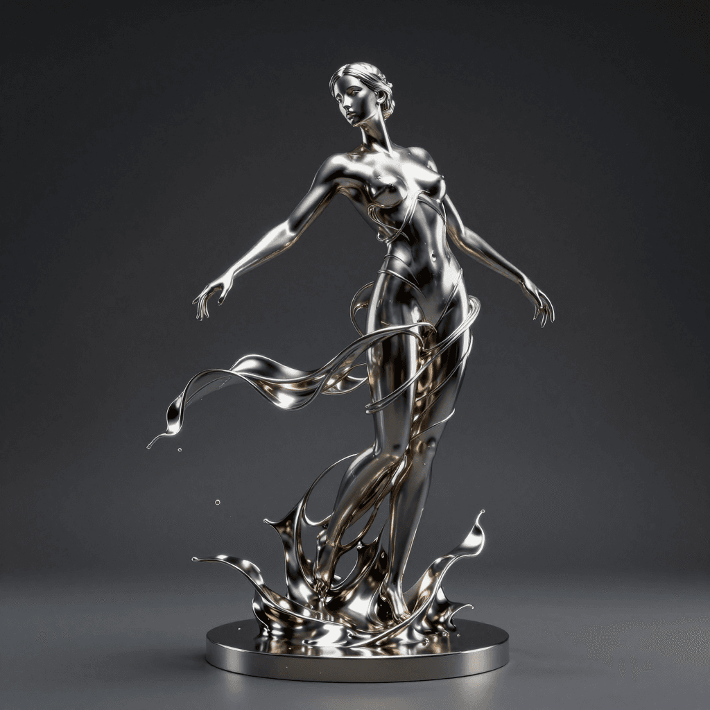 액체 금속으로 이루어진 듯한 흐르는 형태의 조형물