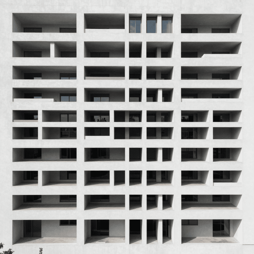 기하학적 패턴으로 이루어진 미니멀리즘 건축물