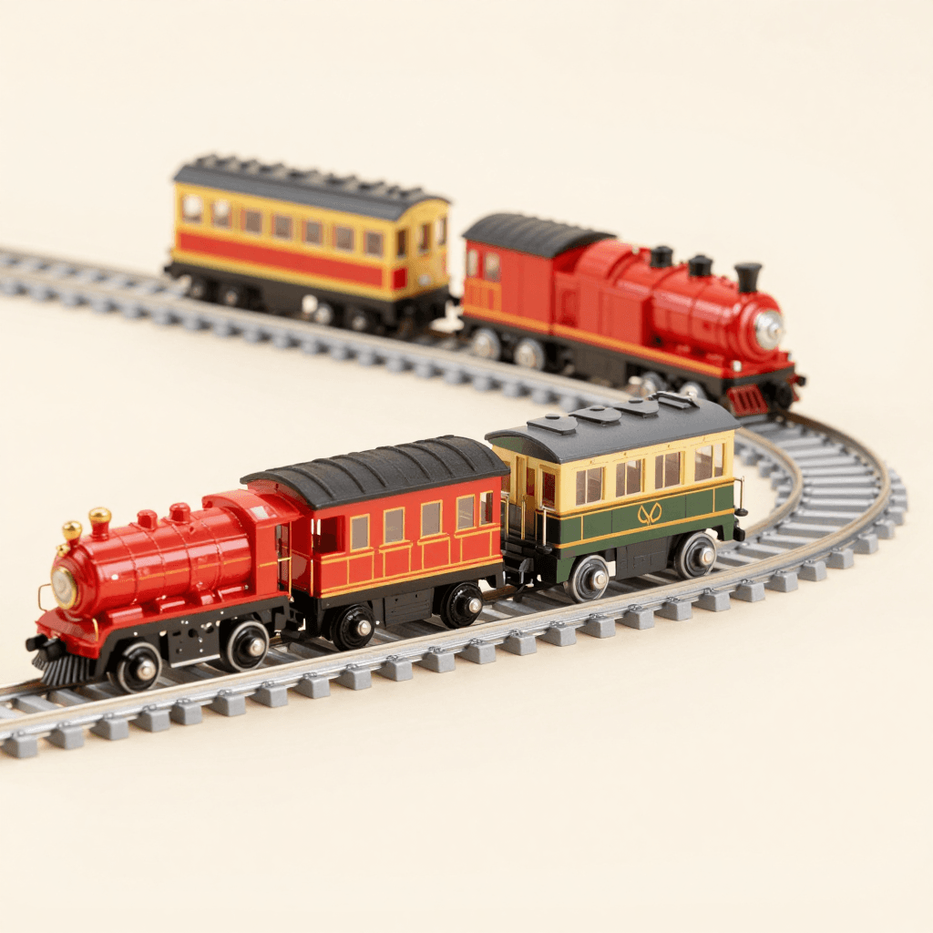 철길 위를 달리는 장난감 기차 세트