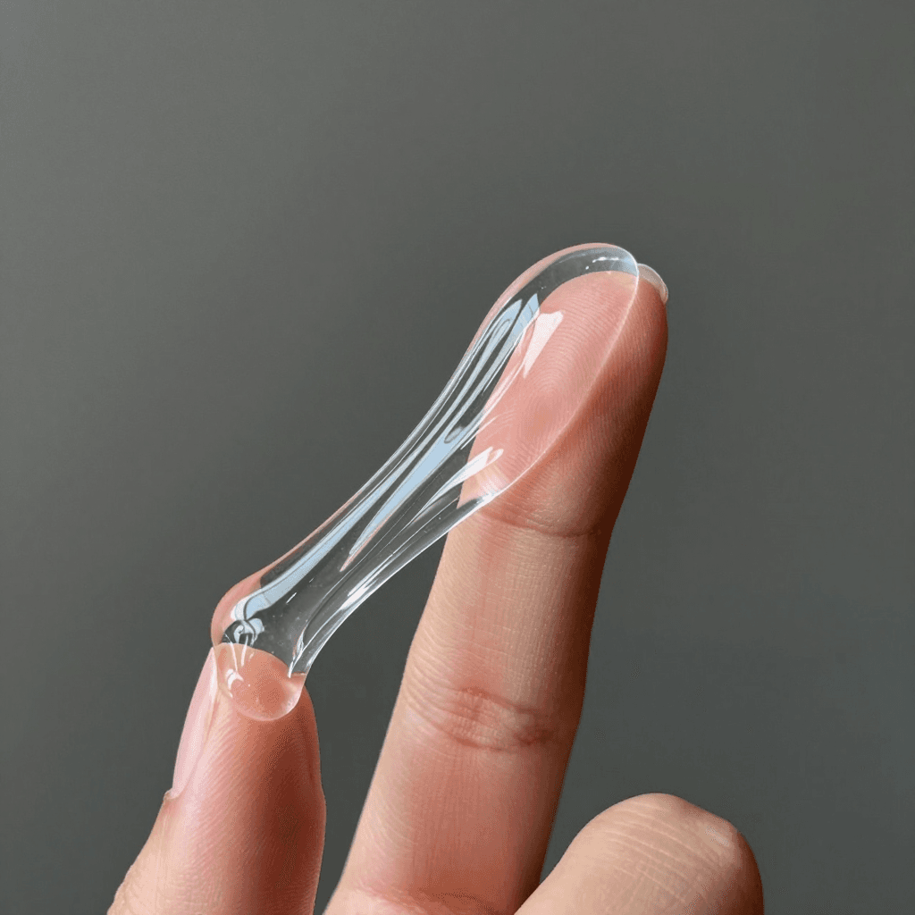 손가락 사이로 흘러내리는 투명한 슬라임