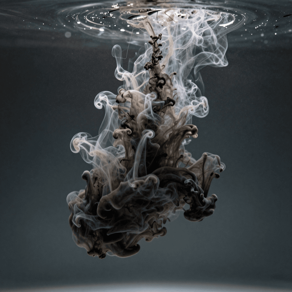 물속에서 잉크가 번지는 듯한 추상적인 연기 예술