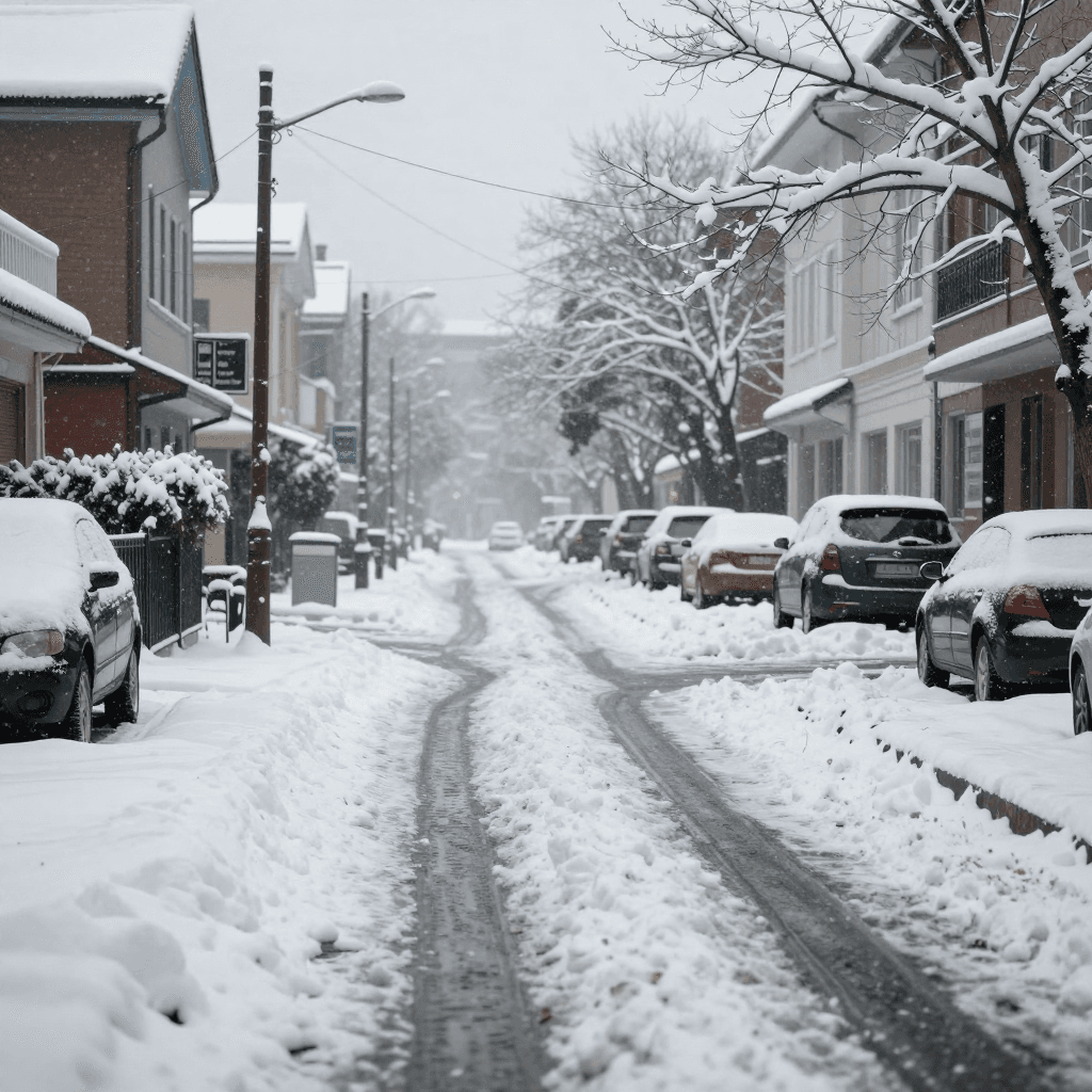 눈이 쌓인 거리