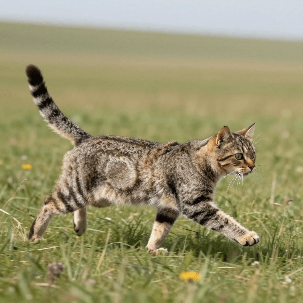 광활한 초원을 달리는 고양이의 역동적인 모습