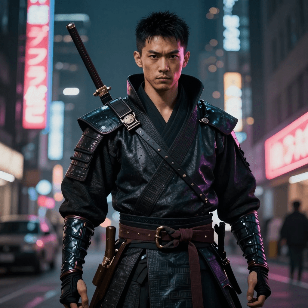 사이버펑크 스타일의 사무라이 전사