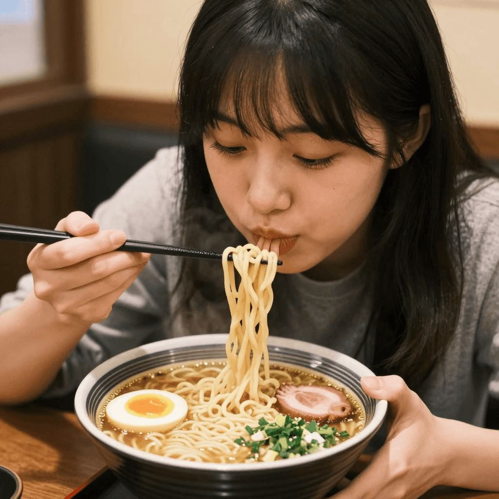 라면을 먹는 소녀