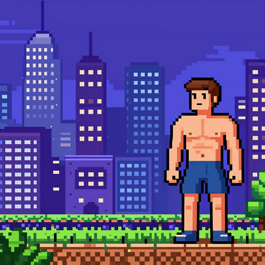 복고풍 픽셀 아트 스타일의 8비트 게임 도시