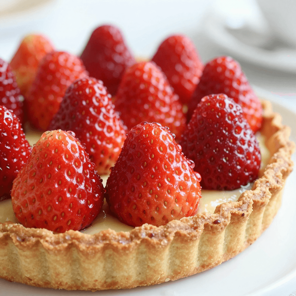 물방울이 맺힌 신선한 딸기 타르트 음식 사진