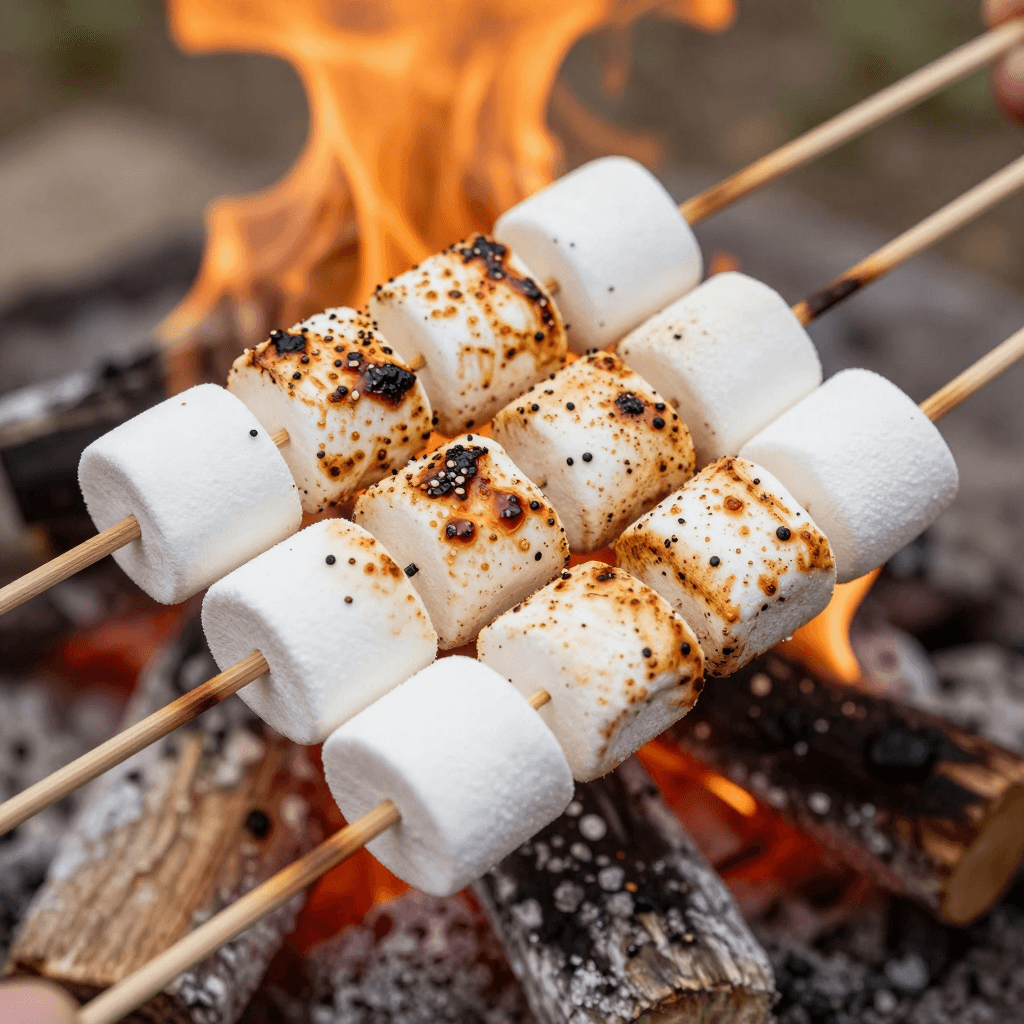 캠핑장에서 구워 먹는 마시멜로 꼬치