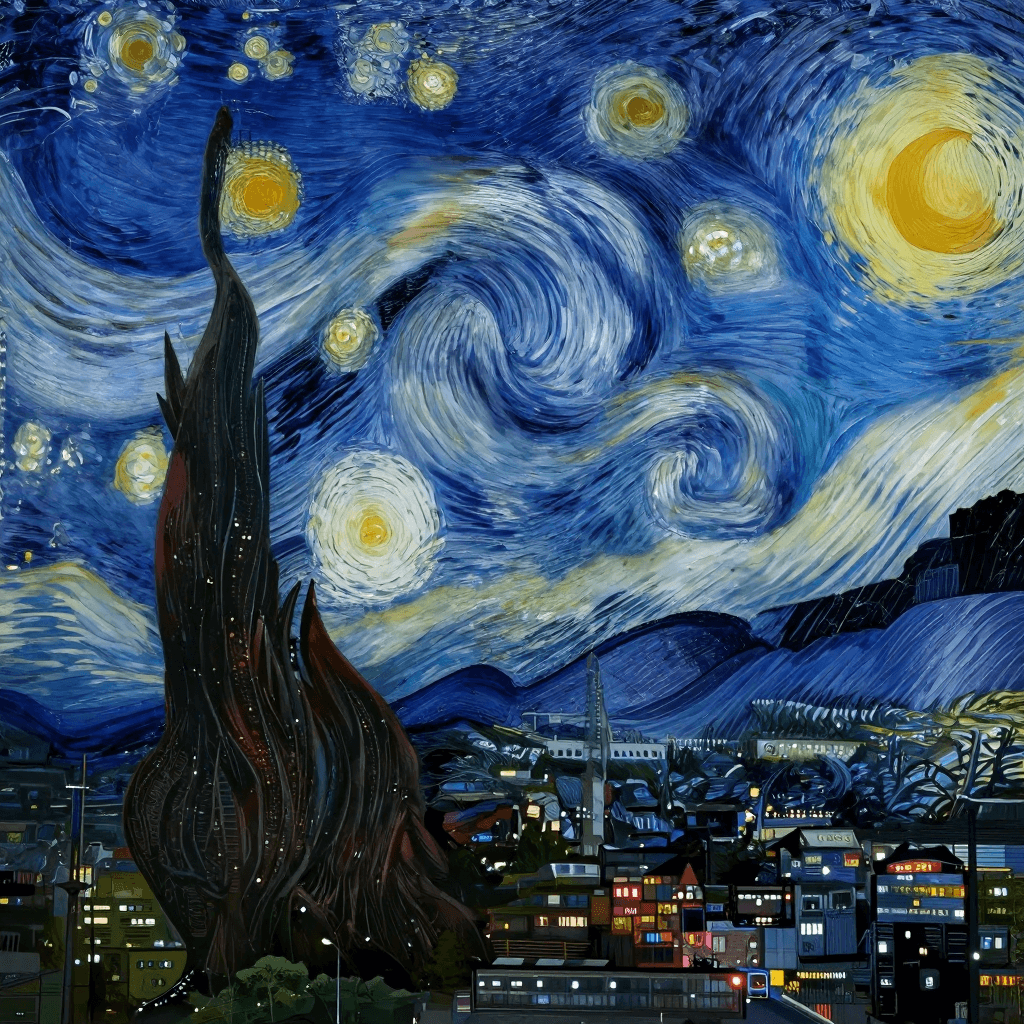 고흐의 '별이 빛나는 밤' 스타일로 그린 서울 야경